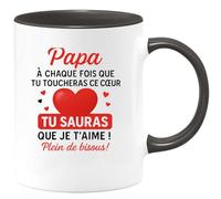 quotedazur - Mug Humour Papa, À Chaque Fois Que Tu Toucheras Ce Coeur, Sauras Je T'aime Plein De Bisous Cadeau Tasse Amour Pour Touchant Et Personnalisé