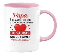 quotedazur - Mug Humour Papa, À Chaque Fois Que Tu Toucheras Ce Coeur, Sauras Je T'aime Plein De Bisous Cadeau Tasse Amour Pour Touchant Et Personnalisé