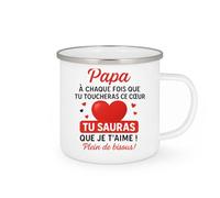 quotedazur - Mug Humour Papa, À Chaque Fois Que Tu Toucheras Ce Coeur, Tu Sauras Que Je T'aime ! Plein De Bisous ! - Cadeau Tasse Amour Pour Papa, Touchant Et Personnalisé