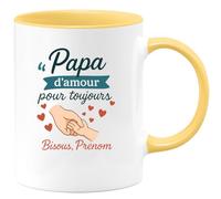 quotedazur - Mug Humour papa D'amour Pour Toujours, Bisous De Prénom Cadeau Unique Avec Tasse Personnalisée