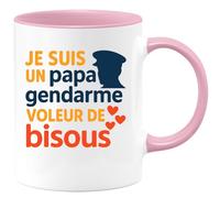 quotedazur - Mug Humour Papa Gendarme Voleur De Bisous - Mug Parfait Pour Un Cadeau Unique - Cadeau Original Pour Papa Gendarme Tasse Idéale Fête Des Pères