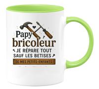 quotedazur - Mug Humour Papy bricoleur : je répare tout sauf les bêtises de mes petits-enfants - Cadeau Papy Homme