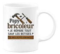 quotedazur - Mug Humour Papy bricoleur : je répare tout sauf les bêtises de mes petits-enfants - Cadeau Papy Homme