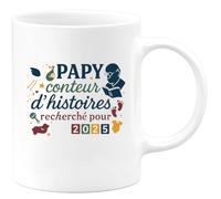 quotedazur - Mug Humour Papy conteur d'histoires recherché pour 2025 - Cadeau Annonce Grossesse Naissance Papy Homme