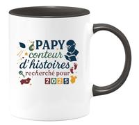 quotedazur - Mug Humour Papy conteur d'histoires recherché pour 2025 - Cadeau Annonce Grossesse Naissance Papy Homme