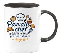 quotedazur - Mug Humour Parrain chef : spécialiste des goûters 5 étoiles - Cadeau Parrain Homme