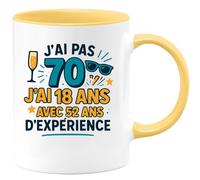 quotedazur - Mug Humour Pas 70, Juste 18 Ans Avec 52 D'expérience, Humoristique Cadeau Original Pour Homme Tasse Anniversaire