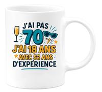 quotedazur - Mug Humour Pas 70, Juste 18 Ans Avec 52 D'expérience, Humoristique Cadeau Original Pour Homme Tasse Anniversaire