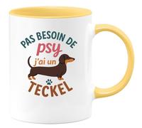 quotedazur - Mug Humour Pas Besoin De Psy, Avec Mon Teckel Ça Va Bien Mieux Cadeau Original Pour Les Amoureux Des Teckels Tasse Humoristique Unique