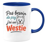 quotedazur - Mug Humour Pas Besoin De Psy, J'ai Mon Westie Fidèle À Mes Côtés - Idée Cadeau Tasse Originale Pour Amoureuse De Westie Et Chien Fidèle