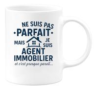 quotedazur - Mug Humour Pas Parfait Mais Agent Immobilier, C’Est Presque Pareil Idée Cadeau Originale Tasse Pour Au Travail
