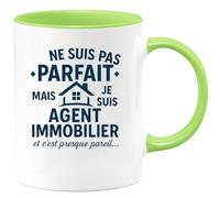 quotedazur - Mug Humour Pas Parfait Mais Agent Immobilier, C’Est Presque Pareil Idée Cadeau Originale Tasse Pour Au Travail