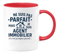 quotedazur - Mug Humour Pas Parfait Mais Agent Immobilier, C’Est Presque Pareil Idée Cadeau Originale Tasse Pour Au Travail