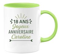 quotedazur - Mug Humour Personnalisé 18 Ans Joyeux Anniversaire Caroline - Vert/Céramique