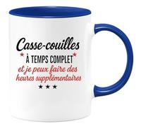 quotedazur - Mug Humour Personnalisé Casse-couilles À Temps Complet Et Je Peux Faire Des Heures Supplémentaires - Bleu/Céramique