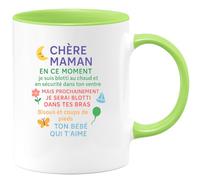 quotedazur - Mug Humour Personnalisé chère maman en ce moment je suis blotti au chaud et en sécurité - Vert/Céramique