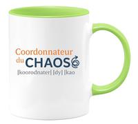 quotedazur - Mug Humour Personnalisé Coordonnateur Du Chaos [k? R?dnate??] [dy] [kao] - Vert/Céramique