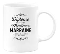 quotedazur - Mug Humour Personnalisé Diplôme Certifiée Meilleure Marraine de La Galaxie Et Au Delà - Blanc/Céramique