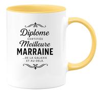 quotedazur - Mug Humour Personnalisé Diplôme Certifiée Meilleure Marraine de La Galaxie Et Au Delà - Jaune/Céramique