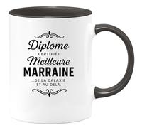 quotedazur - Mug Humour Personnalisé Diplôme Certifiée Meilleure Marraine de La Galaxie Et Au Delà - Noir/Céramique