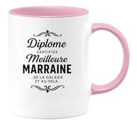 quotedazur - Mug Humour Personnalisé Diplôme Certifiée Meilleure Marraine de La Galaxie Et Au Delà - Rose/Céramique