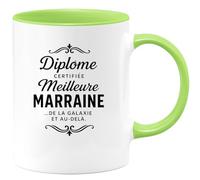 quotedazur - Mug Humour Personnalisé Diplôme Certifiée Meilleure Marraine de La Galaxie Et Au Delà - Vert/Céramique