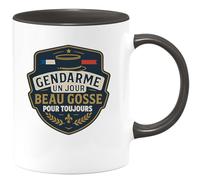 quotedazur - Mug Humour Personnalisé Gendarme un jour beau gosse pour toujours - Noir/Céramique