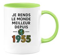 quotedazur - Mug Humour Personnalisé Je Rends Le Monde Meilleur Depuis 1955 - Vert/Céramique