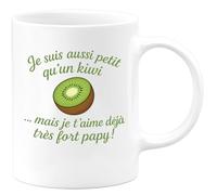 quotedazur - Mug Humour Personnalisé Je Suis Aussi Petit Qu'un Kiwi Mais Je T'aime Déjà Très Fort Papy - Blanc/Céramique