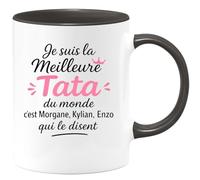 quotedazur - Mug Humour Personnalisé Je Suis La Meilleure Tata Du Monde C'est Morgane Kylian Enzo Qui Le Disent - Noir/Céramique