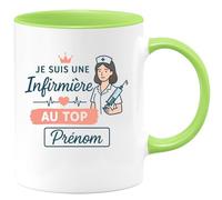 quotedazur - Mug Humour Personnalisé Je Suis Une Infirmière Au Top Prénom - Vert/Céramique