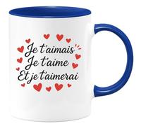 quotedazur - Mug Humour Personnalisé Je T'aimais Je T'aime Et Je T'aimerai - Bleu/Céramique