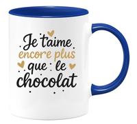quotedazur - Mug Humour Personnalisé Je T'aime Encore Plus Que Le Chocolat - Bleu/Céramique
