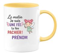 quotedazur - Mug Humour Personnalisé Le Matin Je Suis Une Fée La Fée Pachier Prénom - Jaune/Céramique