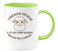 quotedazur - Mug Humour Personnalisé L'éducateur Spécialisé Il Est Doux Comme Un Agneau Mais Faut Pas Le Chercher - Vert/Céramique