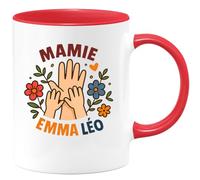 quotedazur - Mug Humour Personnalisé Mamie Emma Léo - Rouge/Céramique