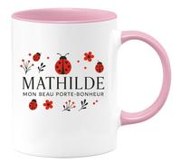 quotedazur - Mug Humour Personnalisé Mathilde Mon Beau Porte-bonheur - Rose/Céramique