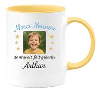 quotedazur - Mug Humour Personnalisé Merci Nounou De M'avoir Fait Grandir Arthur - Jaune/Céramique