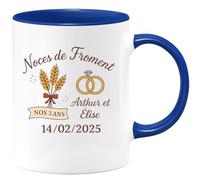 quotedazur - Mug Humour Personnalisé Noces De Froment Nos 3 Ans Arthur Et Élise 14/02/2025 - Bleu/Céramique