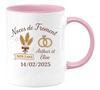 quotedazur - Mug Humour Personnalisé Noces De Froment Nos 3 Ans Arthur Et Élise 14/02/2025 - Rose/Céramique