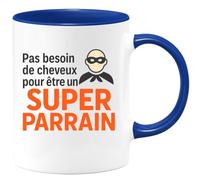quotedazur - Mug Humour Personnalisé Pas Besoin De Cheveux Pour Être Un Super Parrain - Bleu/Céramique