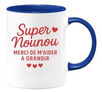 quotedazur - Mug Humour Personnalisé Super Nounou Merci De M'aider À Grandir - Bleu/Céramique