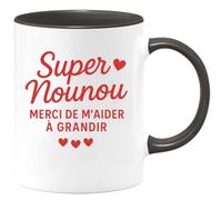 quotedazur - Mug Humour Personnalisé Super Nounou Merci De M'aider À Grandir - Noir/Céramique