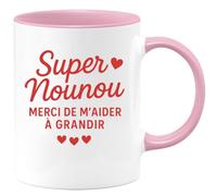 quotedazur - Mug Humour Personnalisé Super Nounou Merci De M'aider À Grandir - Rose/Céramique