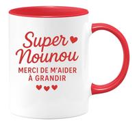 quotedazur - Mug Humour Personnalisé Super Nounou Merci De M'aider À Grandir - Rouge/Céramique
