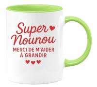 quotedazur - Mug Humour Personnalisé Super Nounou Merci De M'aider À Grandir - Vert/Céramique