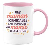 quotedazur - Mug Humour Personnalisé Une maman formidable fait toujours une mamie d'exception - Rose/Céramique