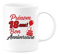 quotedazur - Mug Humour Prénom 18 Ans, Joyeux Anniversaire, Cadeau Tasse Personnalisé Spécial Original Pour Idée Unique À Offrir