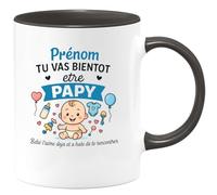 quotedazur - Mug Humour Prénom, Tu Vas Bientôt Être Papy, Bébé T'aime Déjà Et A Hâte De Te Rencontrer Idée Cadeau Originale Tasse Personnalisée Pour Futur Grand-père