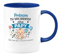 quotedazur - Mug Humour Prénom, Tu Vas Bientôt Être Papy, Bébé T'aime Déjà Et A Hâte De Te Rencontrer Idée Cadeau Originale Tasse Personnalisée Pour Futur Grand-père